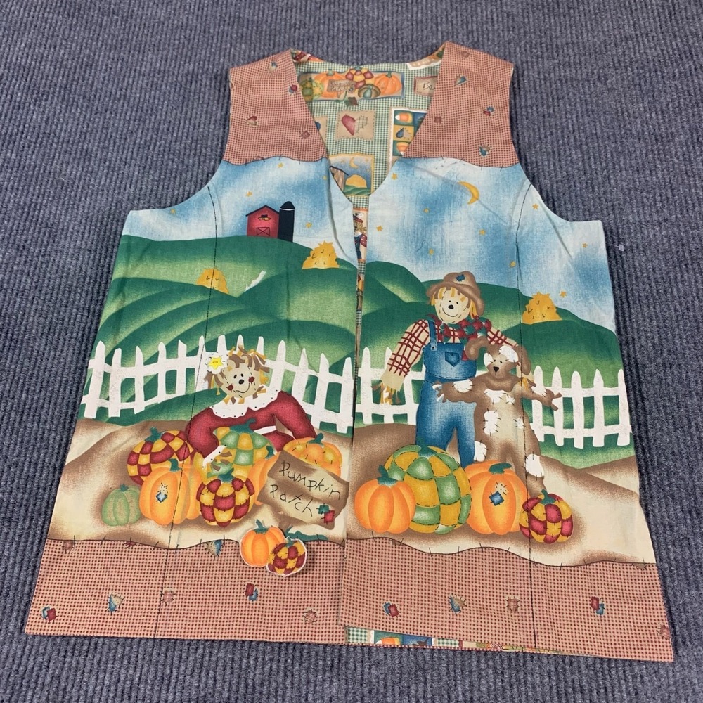 Handmade Vest Womens Extra Large XL Brown Open Pumpkins Fall Farm Teacher Cute